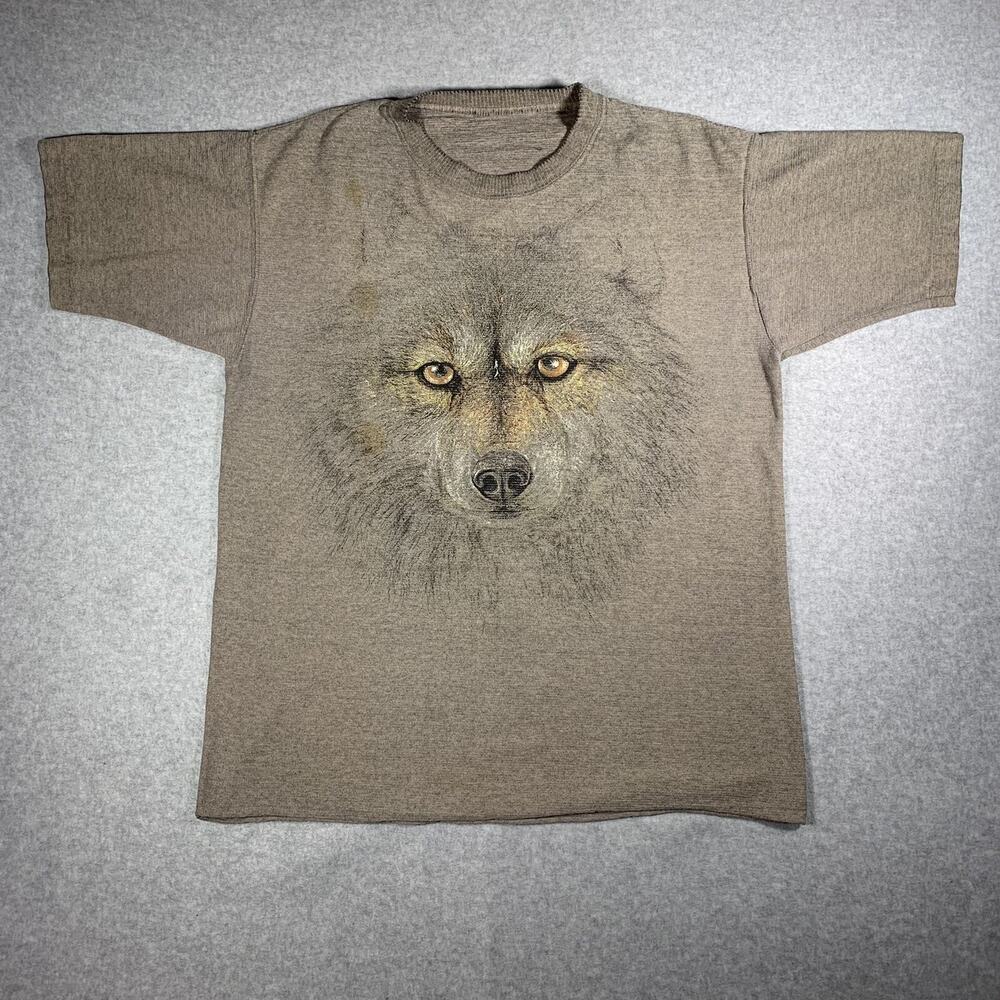 Vintage Hazelwoods Wolf T-Shirt Mens L Brown Wildlife National Forest Nature Tee